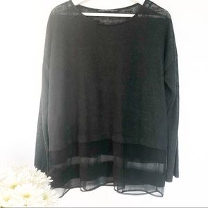 Zara Sheer Knit Sweater Top Black L